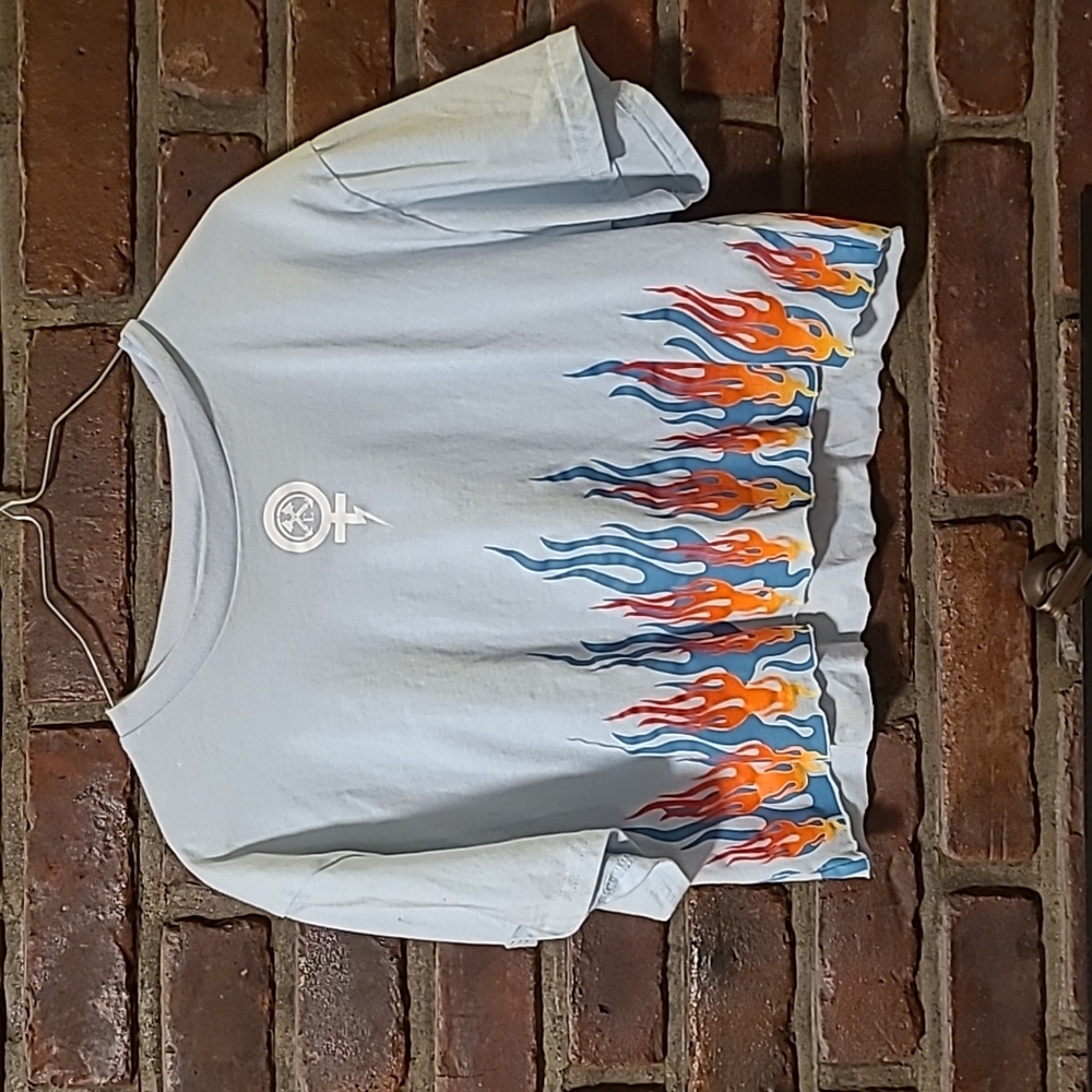 Flame Print Crop Top - Blue and Orange